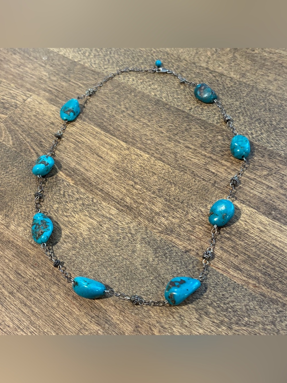 Sterling silver turquoise necklace 16.5” southwestern boho festival